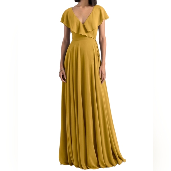 JENNY YOO NWT MARIGOLD CHIFFON WRAP FAYE DRESS - Picture 2 of 8